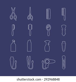 Barber shop thin icons set