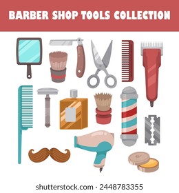 Barber shop tools vector illustration set