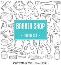 Barber Shop Traditional Doodle Icons Sketch Hand Made Design Vector