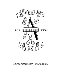 Barber shop. Trendy elements about hairdresser theme. Hipster logotype. Isolated.