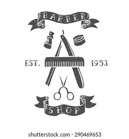 Barber shop. Trendy elements about hairdresser theme. Hipster logotype. Isolated. Rubber stamp.