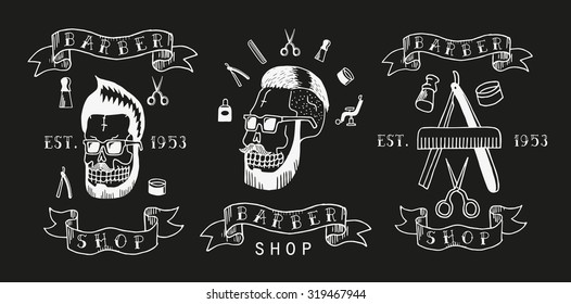 Barber shop. Trendy elements about hairdresser theme. Hipster logotype. Isolated. 
