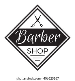 Barber Shop Typographic Hipster Badge Label with scissors. For barbery signage, salon prints and beauty fashion poster stamps