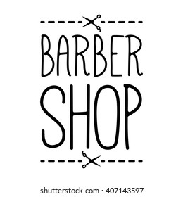 Barber Shop Typographic Hipster Badge Label with scissors. For barbery signage, salon prints and beauty fashion poster stamps