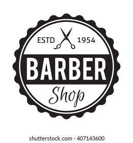 Barber Shop Typographic Hipster Badge Label with scissors. For barbery signage, salon prints and beauty fashion poster stamps