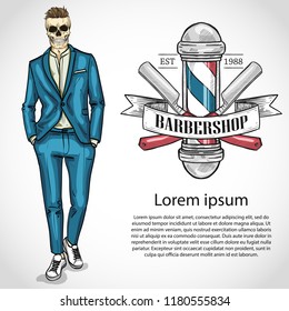 Barber shop vector flyer with dangerous razor