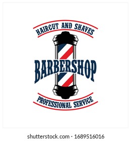 Vector, icono y logo de la Barbería. Blanco y negro. Afiche de época para la barbería. Impresión retro para el salón de Haircut, pantalones T, tipografía.