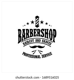 Barber shop vector, icon and logo. Black and White. Vintage poster for barber shop. Retro print for Haircut's salon, T-shirt, typography.