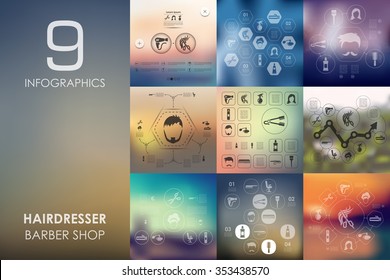 barber shop vector infographics with unfocused blurred background