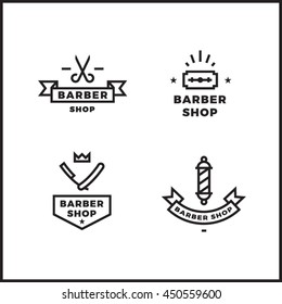 Barber shop vector logo set. Clean minimal retro badges. 