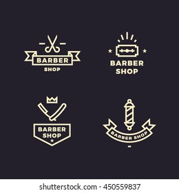 Barber shop vector logo set. Clean minimal retro badges. 