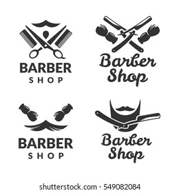 Barber shop vector logo set. Barber shop pole. Hair salon. Vintage, old barber shop emblems, labels, badges, logos. Hair cut icon.