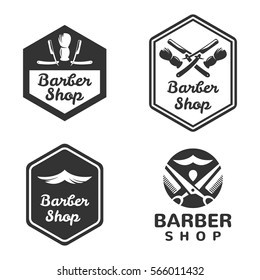 Barber shop vector logo set. Barber shop pole. Hair salon. Vintage, old barber shop emblems, labels, badges, logos. Hair cut icon.