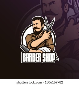 barber shop vector mascot logo design with modern illustration concept style for badge, emblem and tshirt printing. barber illustration with scissors and a comb.