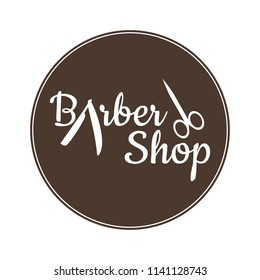 Barber shop vector vintage label, badge, or emblem on vintage background.