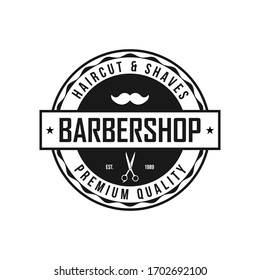 Barber shop vector vintage label, badge, or emblem on white background