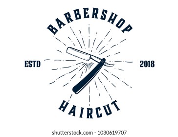 Barber shop vector vintage round badges, emblems, labels or logos