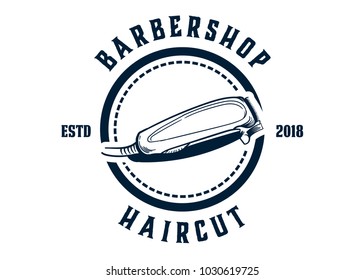 Barber shop vector vintage round badges, emblems, labels or logos