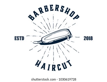 Barber shop vector vintage round badges, emblems, labels or logos