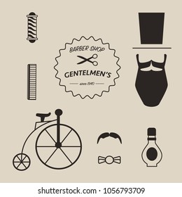 barber shop vintage collection signage beard hat bicycle 