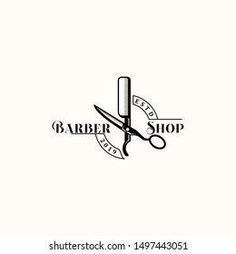 Barber shop vintage design logo template