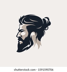 Barber shop vintage design logo template. Hairstyle Man with Mustache and Beard.