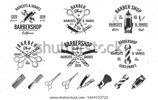 Barber Shop Vintage Hipster Logo Templates Stock Vector (Royalty Free ...