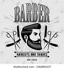 Barber shop vintage label, badge, or emblem. Vector illustration