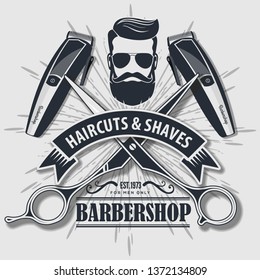 Barber shop vintage label, badge, or emblem. Vector illustration