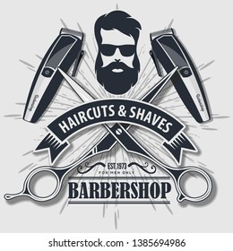 Barber shop vintage label, badge, or emblem. Vector illustration