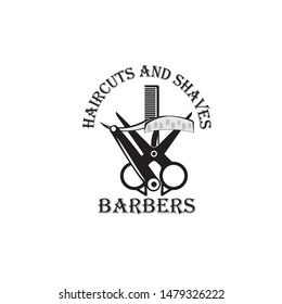 Barber shop vintage label, badge, or emblem on gray background. Vector illustration
