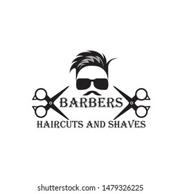 Barber shop vintage label, badge, or emblem on gray background. Vector illustration
