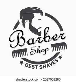 barber shop vintage label, badge, emblem or logo design. lettering logotype. illustration vector