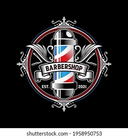 Barber shop vintage logo design illustration 