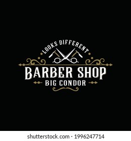 barber shop vintage logo design full of ornaments