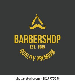 Barber shop vintage logo element hair cut badge illustration icos emblem isolated style