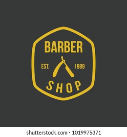 Barber shop vintage logo element hair cut badge illustration icos emblem isolated style