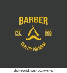 Barber shop vintage logo element hair cut badge illustration icos emblem isolated style