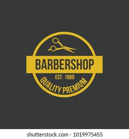 Barber shop vintage logo element hair cut badge illustration icos emblem isolated style