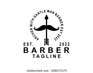 Barber Shop Vintage logo template with Mustache and Bow design.