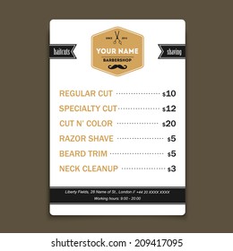 Barber Shop Price List Chart