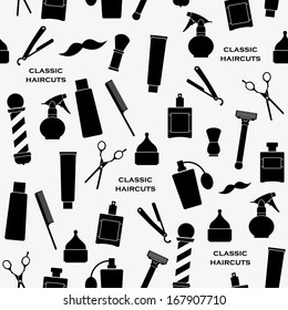 Barber shop vintage pattern on the light background