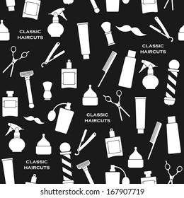 Barber shop vintage pattern on the black background