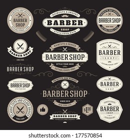 Barber shop vintage retro vector flourish and calligraphic typographic design elements