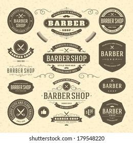 Barber shop vintage retro vector flourish and calligraphic typographic design elements 