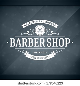 Barber shop vintage retro vector window advertising typographic design template 