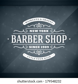 Barber shop vintage retro vector window advertising typographic design template 