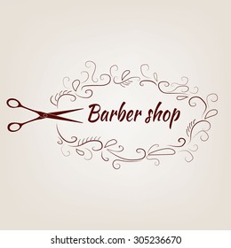 Barber shop vintage retro vector typographic design template. Barber, beauty salon, a set of tools to care for hair. 