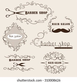 Barber shop vintage retro vector typographic design template. Barber, beauty salon, a set of tools to care for hair. 