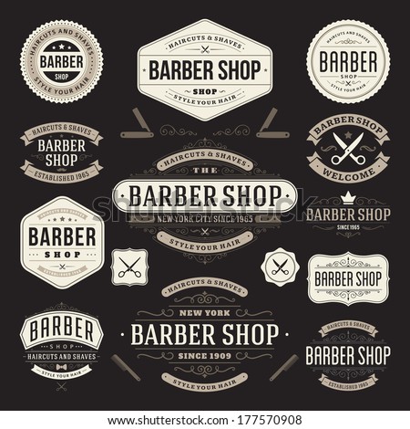 Barber shop vintage retro vector flourish and calligraphic typographic design elements
